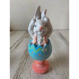 Glitter Easter bunny rabbit shabby chic statue figurine spring blue decor